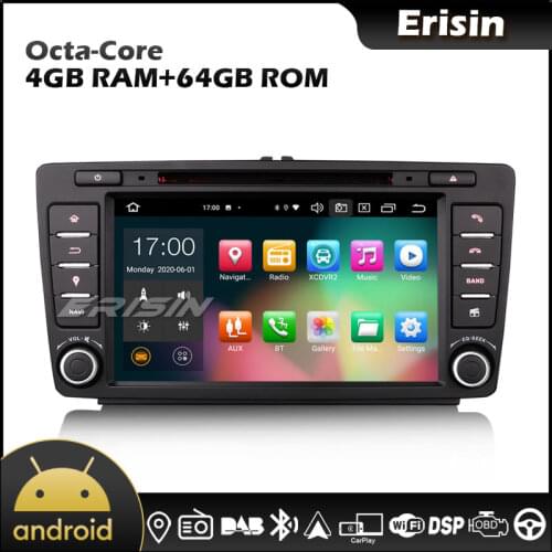 Erisin 8126 8" 64G Android 10.0 CarPlay Android Auto GPS DAB Autoradio for Skoda Octavia Yeti Rapid Spaceback Roomster Superb