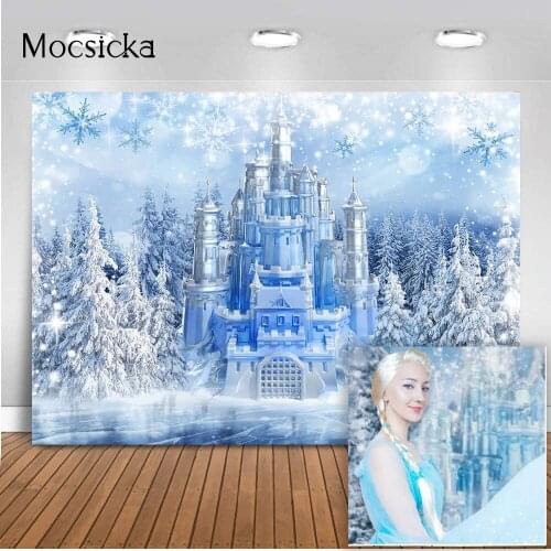 Winter Snowflake Birthday Backdrop for Photography Ice Castle Palace Photo Background Studio White Snow Forest Kids Photocall