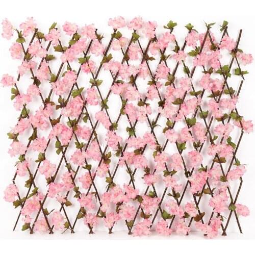 Artificial Cherry Blossoms Fence Retractable Wooden Fence Gardening Wall Background Outdoor Garden Fence Decoration