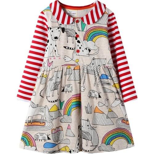 Jumping Long Sleeve Baby Girls Dresses Collar Cotton Children Clothing Autumn Spring Princess Fashion Design Kids Girls Dresses