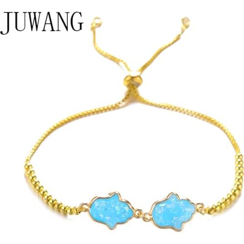 JUWANG 2020 New Fashion Simple DIY Chain Bracelets For Women Sky Blue Palm Connectors Charm Adjustable Bracelet Bangles Jewelry