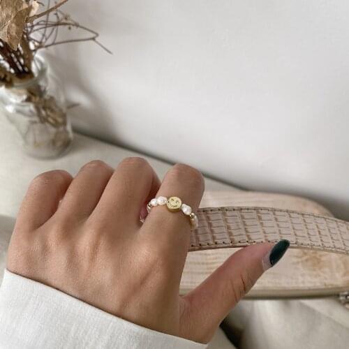 Smiley Ring Pearl Accessories Rings for Women Anillos Jewelry Girls Gift Bijoux Femme Matching Ringen Vintage Bague Couple