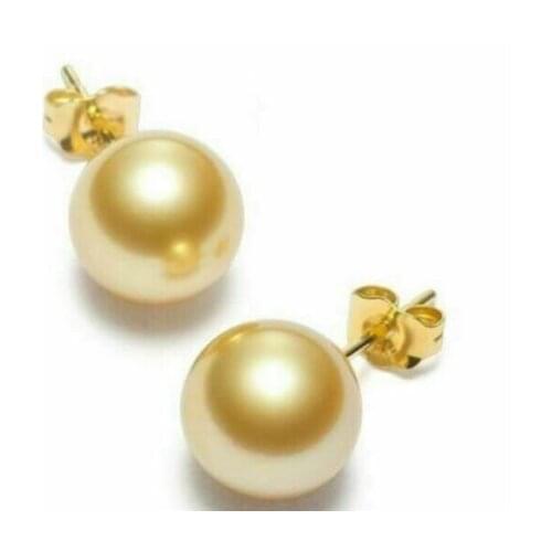 AAAA 7.5-8 mm Round Natural South Sea Golden Pearl Earring 14K Yellow Gold
