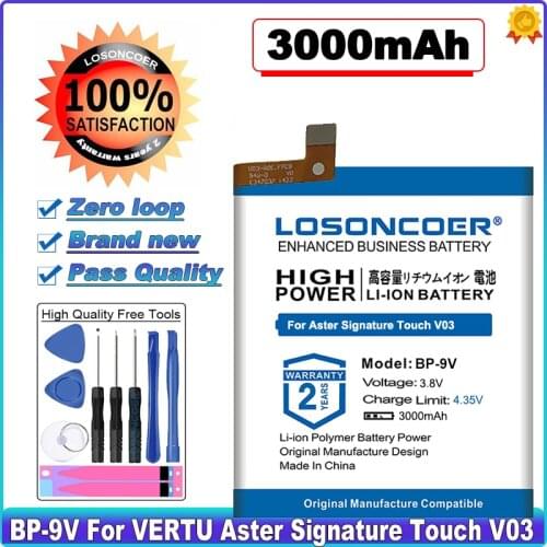 LOSONCOER 3000mAh Top Brand 100% New BP-9V Battery for VERTU Aster Signature Touch V03 Batteries