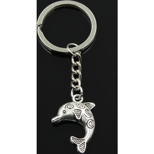 Fashion 30mm Key Ring Metal Key Chain Keychain Jewelry Antique Silver Color Plated Dolphin 24x30mm Pendant