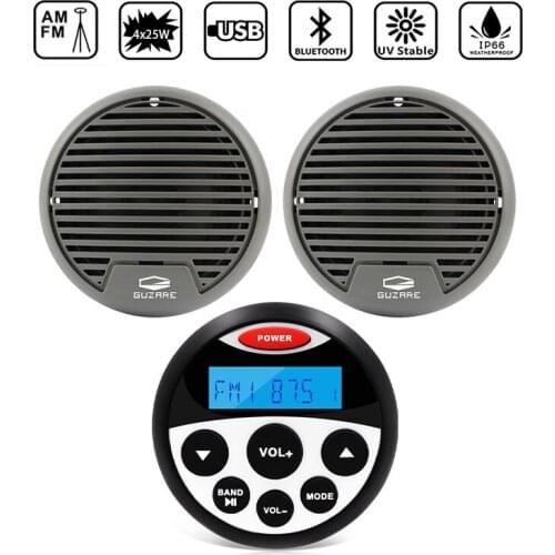 Marine Bluetooth Stereo Receiver Boat Audio System Radio FM AM MP3 Car Player+3inch Waterproof Marine Speaker For UTV ATV Yacht