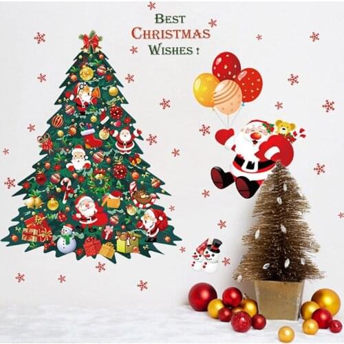 Cartoon Santa Claus Christmas Tree Wall Decals Baby Kids Nursery Room Bedroom Decoration Remove Vinyl Mural Art Stickers