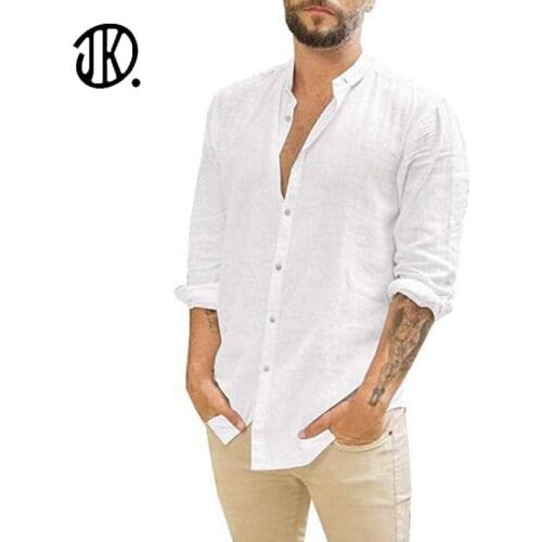 2021 Hot Sale Solid Color Button T-shirt Casual Long-sleeved Men Linen Top Summer Beach Style T Shirts Loose Large Size Man Tops