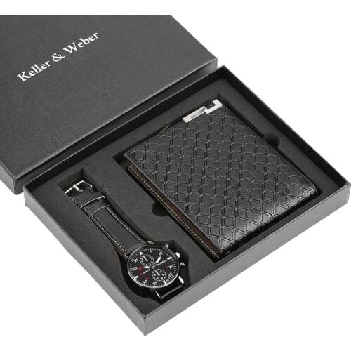 Mens Quartz Wristwatch Top Luxury Business Men Watches Money Clip Credit Card Genuine Leather Wallet Gift Set for Dad Boyfriend