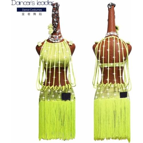 2020 new latin dance competition costume performance costume female custom childrens fluorescent shiny tassel skirt