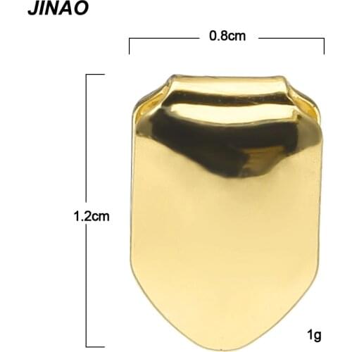 JINAO New Fit Gold Color Plated Hip Hop Single Tooth Grillz Cap Top & Bottom Grill gold teeth caps