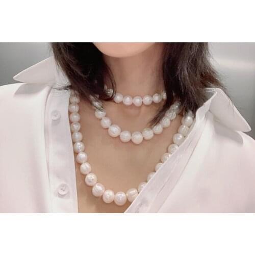 50'' 127cm Woman Fashion Jewelry 5mm 7mm 8mm 10mm 12x14mm white baroque natural pearl Necklace real freshwater pearl