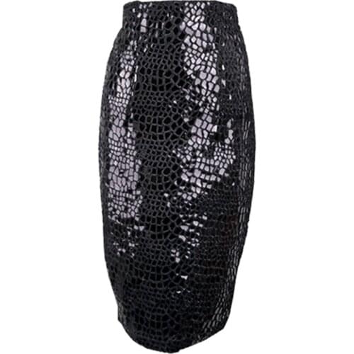 PERHAPS U Women Black Sequined Knee Length Bag Hip Skirt Empire High Street Split Autumn Elegant S0297