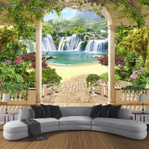 Custom 3D Photo Wallpaper Garden Balcony Waterfall Landscape 3D Space Mural Papel De Parede Bedroom Living Room Sofa Decoration