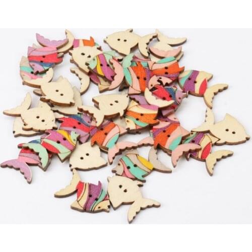 Button accessories for clothes Mix Cartoon Fish Wooden Buttons Round Botones Handmade Accessories Decoration 27x20mm 20pcs