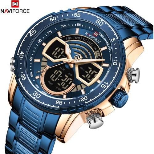 Luxury Brand LED Watches NAVIFORCE Blue Stainless Steel Sports Business Casual Male Digital Quartz Army Military Clock 2021 New