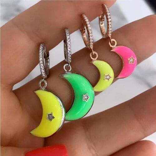 Christmas gift moon star dangle earring Rainbow Neon enamel cute lovely moon charm earrings