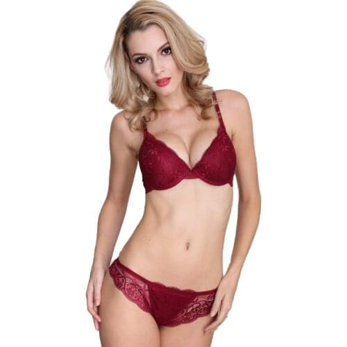 Sexy Lace Floral Push Up Bra Set Breathable Inner Cup Cotton Skin-Friendly Crotch Panty Women Underwear Soutien Gorge