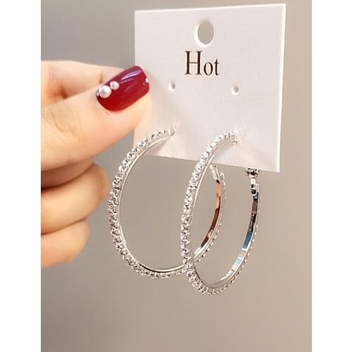Trend Oversize Circle clip on Hoop Earrings for Women Girl Geometric Crystal Round Non Pierced Ear clips Brincos Party Jewelry