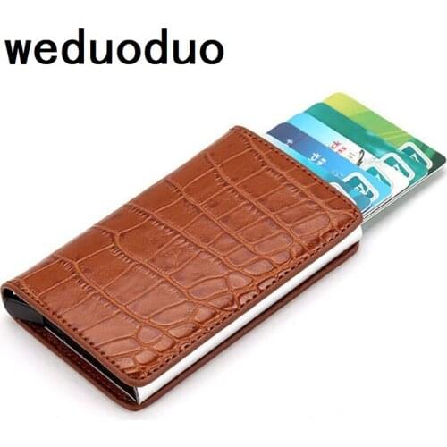 Weduoduo Metal Credit Card Holder Automatic Pop Up Aluminum Wallet PU Leather Card Holder Anti-theft Wallet Card Case