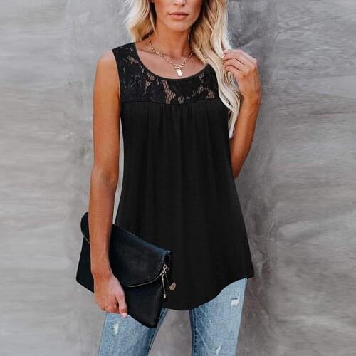 Lace Patchwork Loose Blouse Women Plus Size Blouse O-neck Vest T shirt Summer Sleeveless Beach Casual Tank Tees Tops Streetwear
