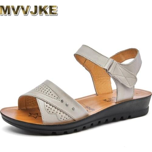MVVJKE 2021Summer New Woman Soft bottom middle-aged Sandals Fashion comfortable mother sandals leather large size womens shoes