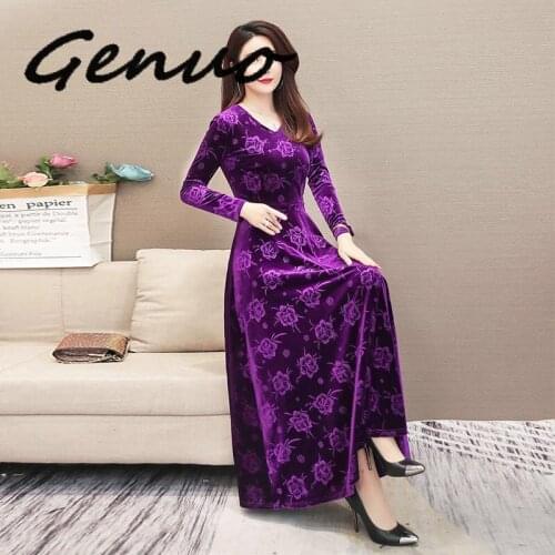 Women Spring New Gold Velvet Dress Fashion Long Sleeve V-Neck Evening Party Dress Elegant Slim Knurling Plus Size Maxi Vestido
