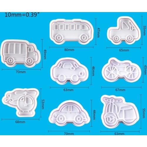 8pcs Bicycle Car Pattern Plastic Baking Mold Kitchen Biscuit Cookie Cutter Pastry Plunger 3D Cake Decorating