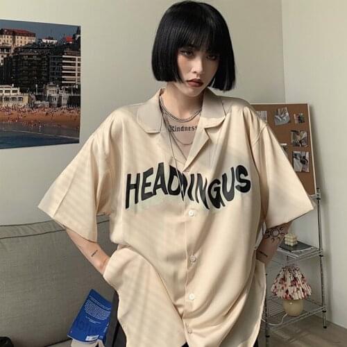 Blouses Women Vintage Hip Hop Korean Style Oversize Shirts 90s Aesthetic Casual Short Sleeve Summer Harajuku Streetwear