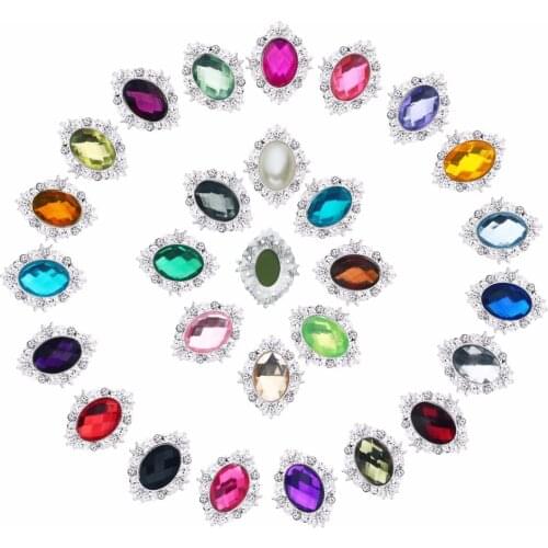 BTN-5672 Free shipping 10PCS/Lot 32*25mm flatback acrylic center oval crystal rhinestone button for DIY craft scrapbook