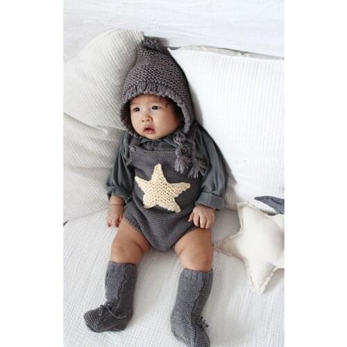 Private Baby Stars Love Wool Knitting Yarn Suspenders Conjoined Clothes To Climb Bodysuits Baby Jumpsuit New Born Clothes