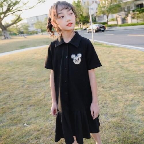Black T Shirt Fashion Cotton Girls Short Dress Summer Boutique Outfits Cute Girls Dress Modern Fille Kid Clothes BW50DR