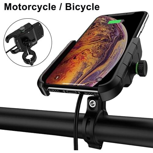 Bicycle Motorcycle Phone Holder 15W Wireless charger QC 3.0 USB Fast Charging Phone Stand Bike Phone Mount for Android