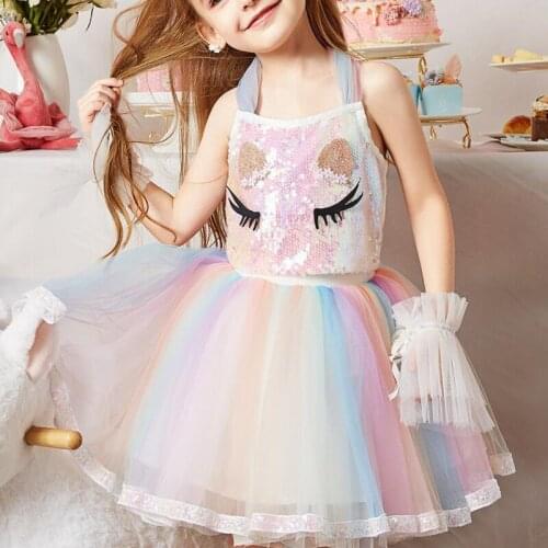 Kids Dress For Girls Children Birthday Party Christmas Unicorn Rainbow Dresses Flower Girls Wedding Dress Sets Vestidos 3-12Y