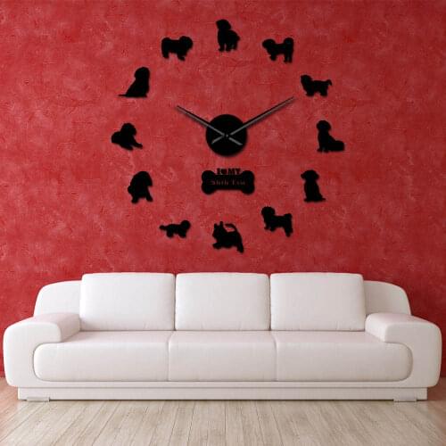 DIY Shih Tzu Dog Oversized Wall Clock Exclusive Mirror Effect Puppy Handmade Laser Cut Wall Watch Self Adhesive Home Decoration