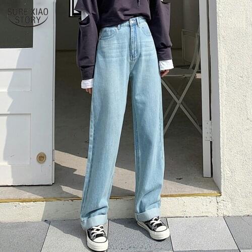 Streetwear Boyfriend Trousers Vintage High Waist Loose Wide Leg Denim Clothing 2021 Autumn Fashion Straight Denim Jeans 16148