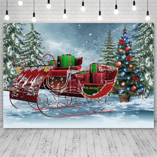 Avezano Backdrop Merry Christmas Tree Winter Gift Sleigh Bokeh Snow Background Photo Studio Photophone Photozone Wallpaper Decor