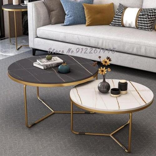 Italian Rock Plate Tea Table Combination Simple Modern Small Family Round Living Room Domestic Marble Light Luxury Tea Table