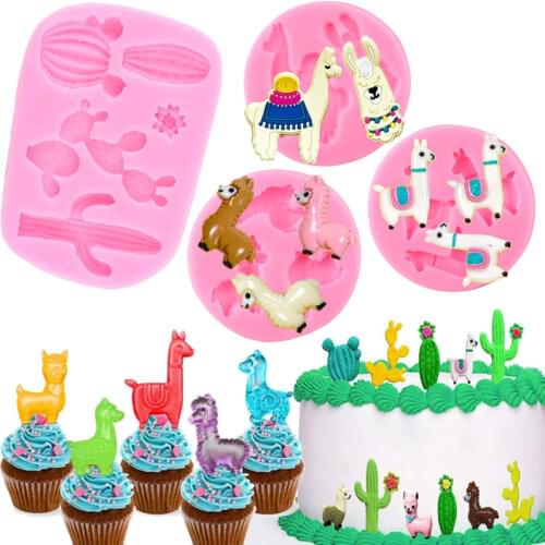 Cactus Alpaca Fondant Mold Llama Cake Border Silicone Molds Cupcake Topper Baby Party Cake Decorating Tools Candy Chocolate Mold