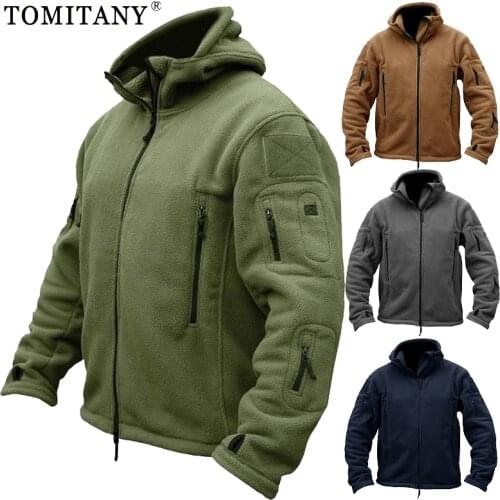 Mens Jacket Outdoor Military Multi-pocket Soft Shell Polar Fleece Men Windproof Warm Combat Hooded Tactical Coats Outerwear Men