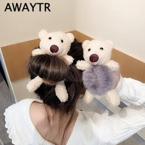 Cute Plush Bear Rabbit Hair Rope Fashion Women Hair Scrunchies Girls Elastic Hair Band Hair Ring Ponytail Holder Hair Accessorie