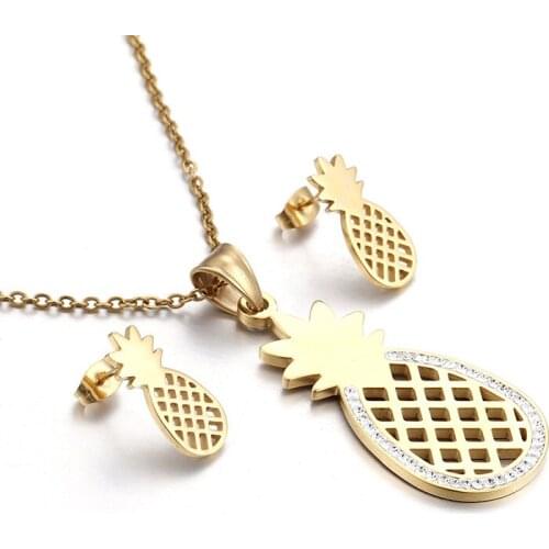 Fashion pineapple pendant earring set Japan and South Korea simple and versatile student style clavicle chain necklac