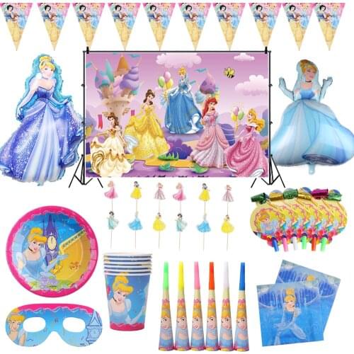 Disney Cinderella Theme Party Supplies Girls Birthday Decoration Tableware Set Paper Cup Plate Tablecloth Balloon Baby Shower
