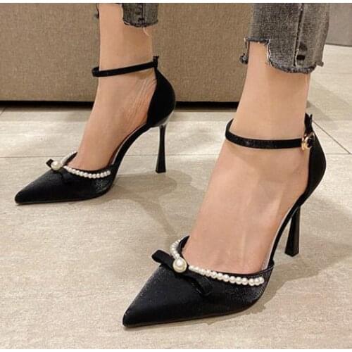 New Female High-heel Stiletto Sandals Fairy with Hollow Wedding Shoes Stiletto Hollow Pointed-toe Single Shoes Party Shoes