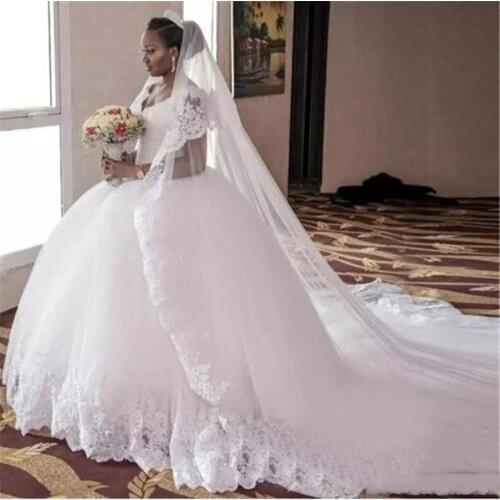 New Spring Design Beaded Chapel Train Bridal Gowns Modest New Arrivals Tulle And Lace Ball Gown Wedding Dresses Plus Size