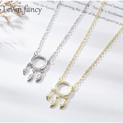 Dreamcatcher Necklace Lucky Leaf Circle Clavicle Chain 925 Sterling Silver Necklace Graduation Gift Girls Pendant Necklaces