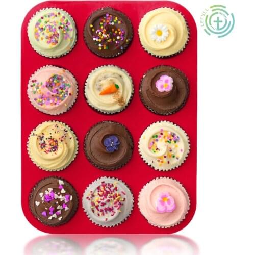 LeFull Thickened 12-Hole Cupcake Tray Round Silicone Cake Mold For Kitchen DIY Baking Tool Muffin Cup