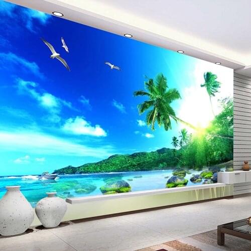 Custom Photo Mural Wallpapers For Living Room Sofa Bedroom TV Background Wall Decoration 3D Beach Landscape Poster Wall Painting