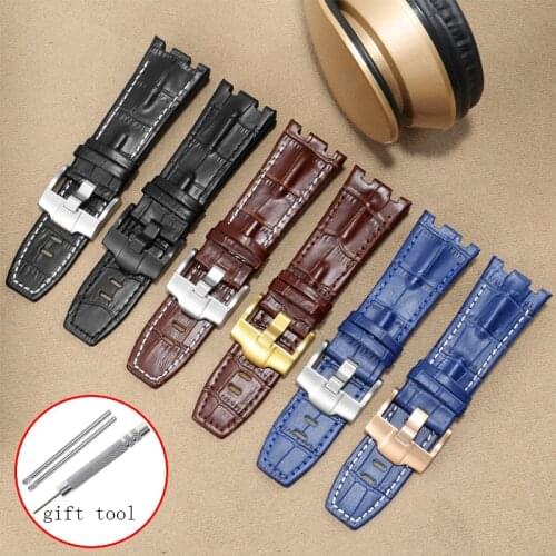 Special Interface Genuine Leather Strap Replace For AP 15703/26470OR Series 28mm Mens Watch Chain Black Blue Brown