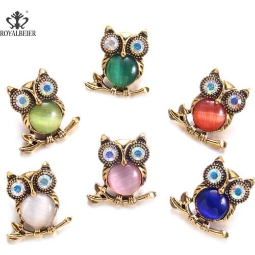 ROYALBEIER Mixed Rhinestone Metal Tortoise Snap Fit 18mm Snap Button Golden Beads Owl Jewelry Beads for Jewelry Making KM0137